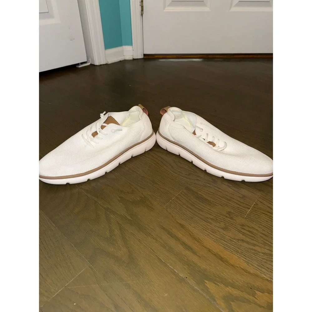 White Knit Lace Up Sneakers Tan Accents Casual Athletic Shoes K1921 Size 44